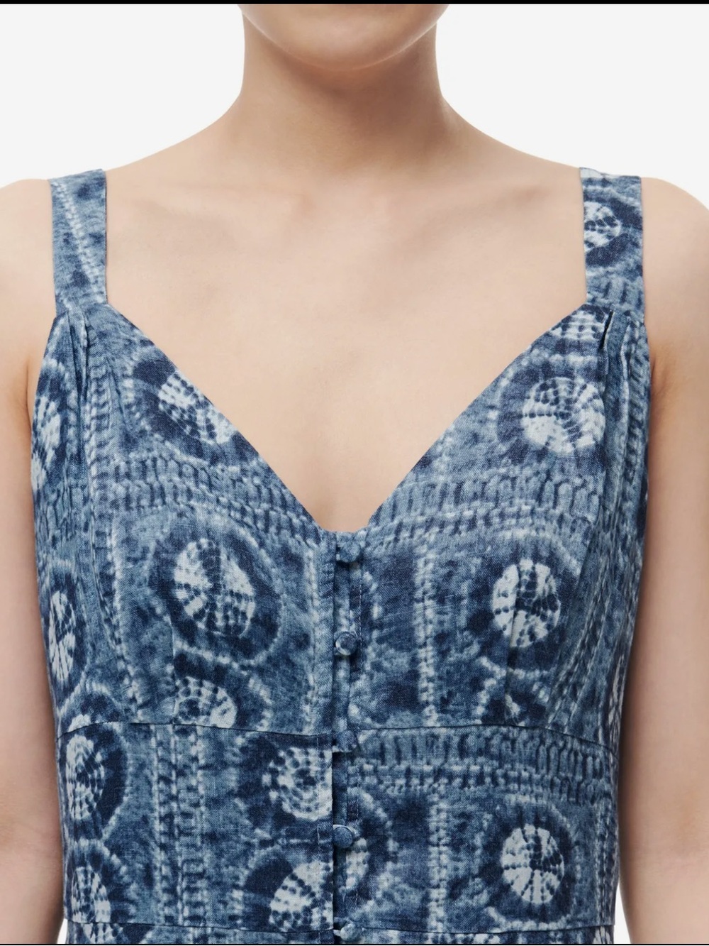 Ralph Lauren Linen Geo Print Maxi Dress Blue White Tiered A-Line Tie Die Size 12 - Picture 4 of 12